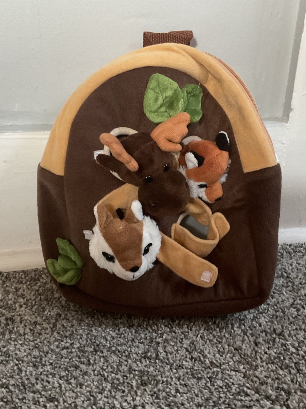 Unipak Forest Child's Animal mini Backpack 11" With 3 Little stuffed Creatures.